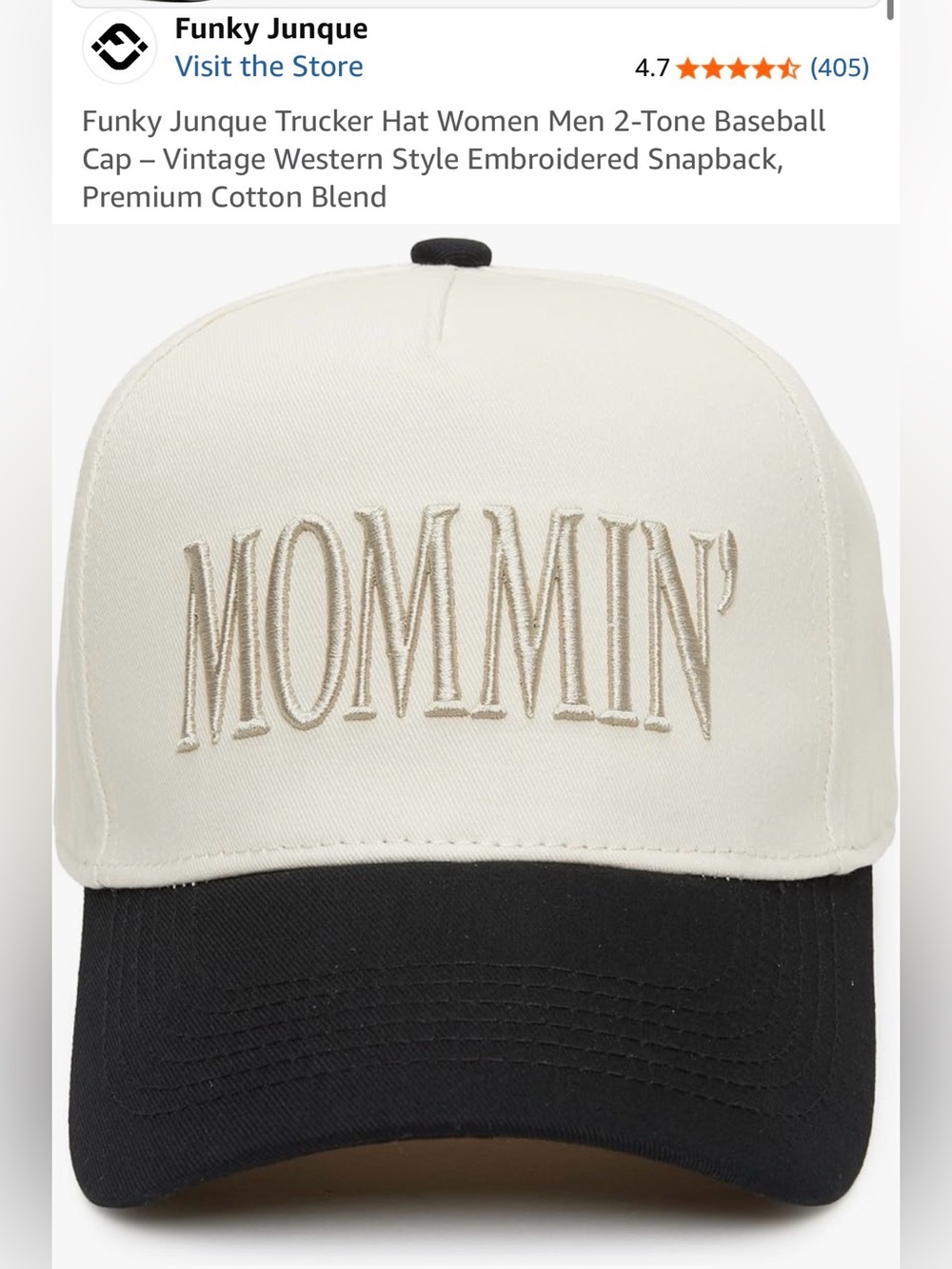 Mommin' Two-Tone Trucker Cap — Cream & Black from funky Junque